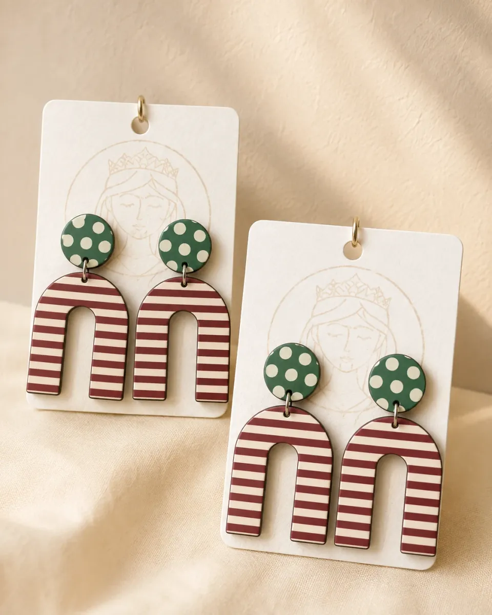Aretes de arco con rayas de caramelo